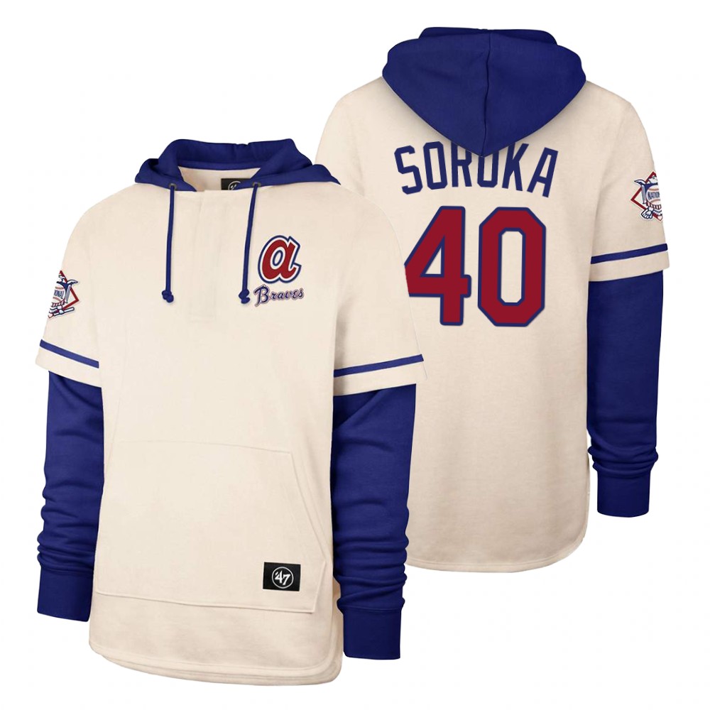 Men Atlanta Braves #40 Soroka Cream 2021 Pullover Hoodie MLB Jersey